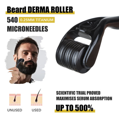 Beard Growth Kit for Men - Essential Oil, Moisturizing Wax, Growth Roller, Comb, and Styling Scissors for Beard Care