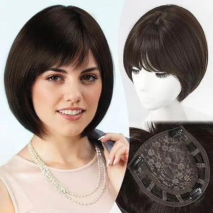 10" Synthetic Bob Hair Topper for Women with Large 7" × 7" Base for Thinning Hair