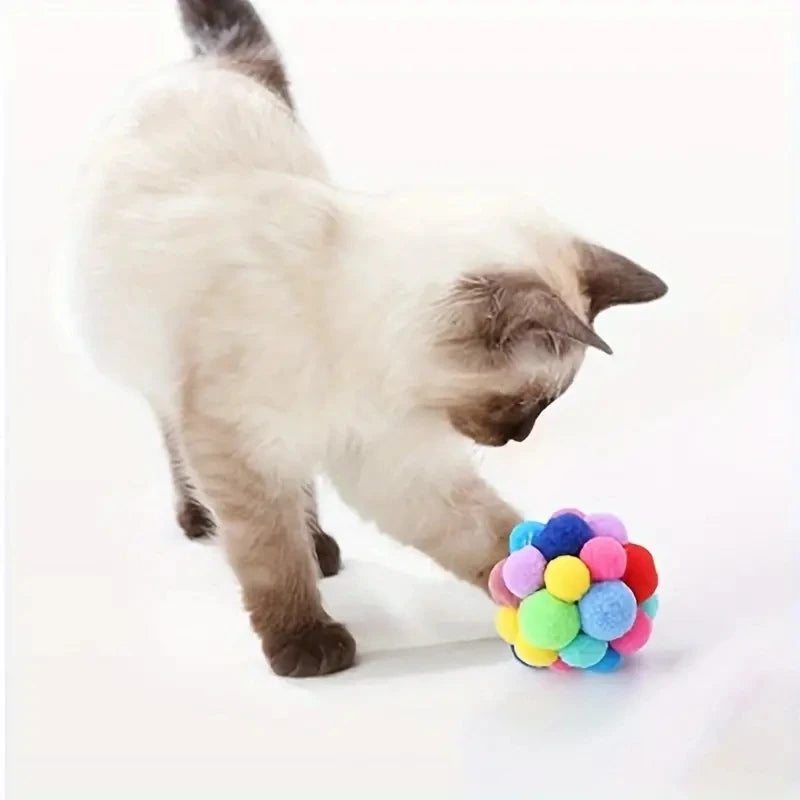 Cat Plush Ball Toy Set – Elastic Bell & Woolen Balls for Playing Cats
