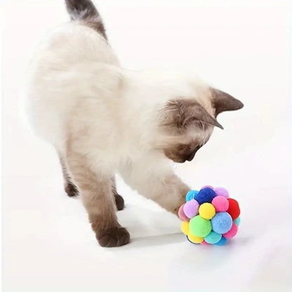 Cat Plush Ball Toy Set – Elastic Bell & Woolen Balls for Playing Cats