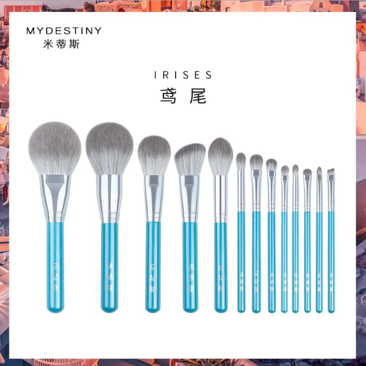 13pcs Blue Makeup Brush Set – Powder, Blusher, Eyeshadow, Eyebrow & Lip Brushes