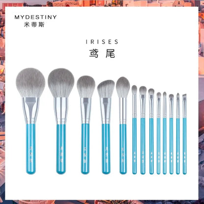 13pcs Blue Makeup Brush Set – Powder, Blusher, Eyeshadow, Eyebrow & Lip Brushes