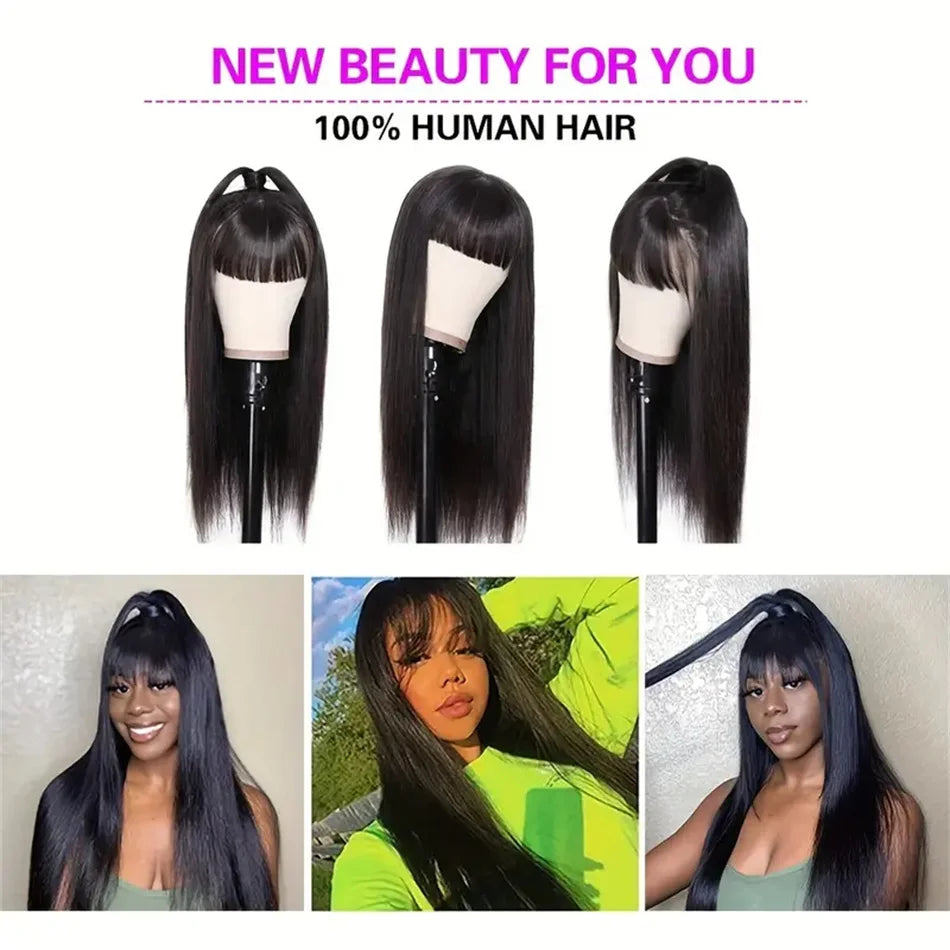 Silky Human Hair Wig with Bangs for Women 100% Brazilian Straight
