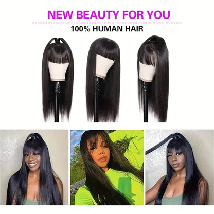 Silky Human Hair Wig with Bangs for Women 100% Brazilian Straight