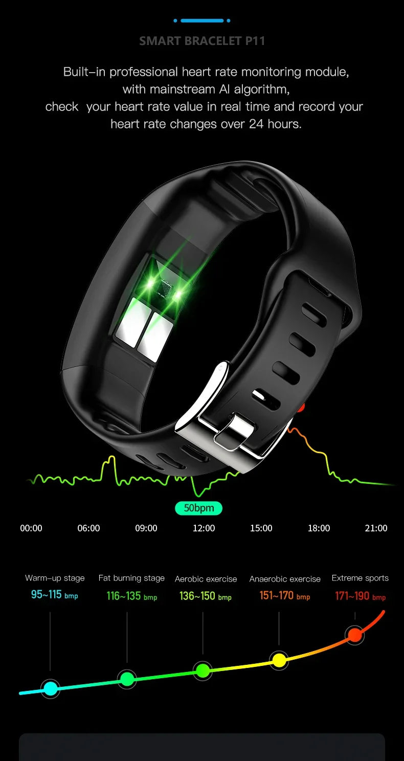 P11 Plus Smart Bracelet, EKG Smartwatch, Waterproof Activity Tracker, Heart Rate Monitor, Fitness Band for Men