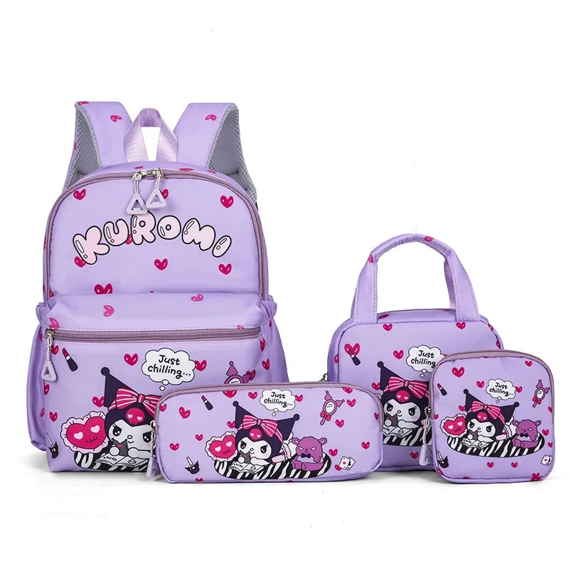 4pcs Kuromi & Hello Kitty Sanrio School Bag Set with Backpack, Pencil Case, Shoulder Bag, Wallet