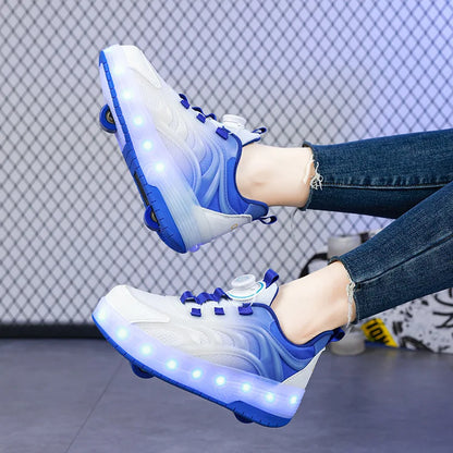 Children's LED Light Roller Skate Shoes for Kids Boys & Girls, USB Charging Luminous Sneakers