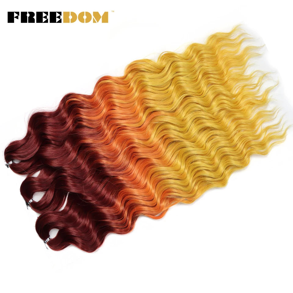 FREEDOM Synthetic Braiding Hair Extensions - 24" Deep Wavy Curly Ombre Rainbow Twist Crochet Hair