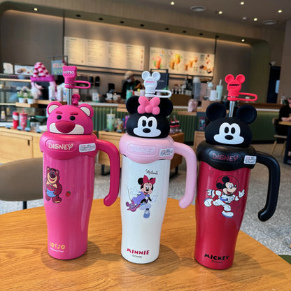 800ml Cartoon Disney Mickey Minnie Lotso Thermos Cup, Stainless Steel Straw Cup for Coffee & Water