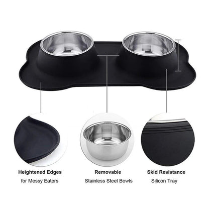 Antislip Double Dog Bowl with Silicone Mat – Durable Stainless Steel Water & Food Feeder for Pets