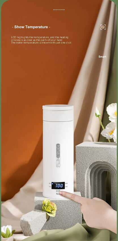 Portable Electric Kettle - Mini Travel Tea & Coffee Boiler, Keep Warm, Anti-Scald Thermo Bottle