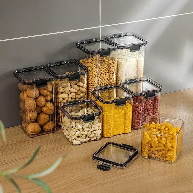 Stackable Plastic Food Storage Containers Set 460-1800ml for Grains, Tea & Snacks