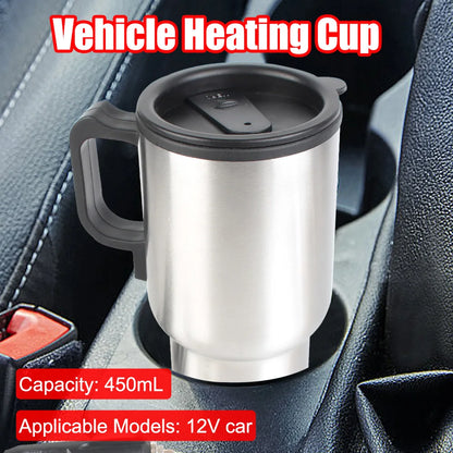 12V 450ml Electric Heating Car Kettle, Stainless Steel Thermal Mug for Travel & Camping