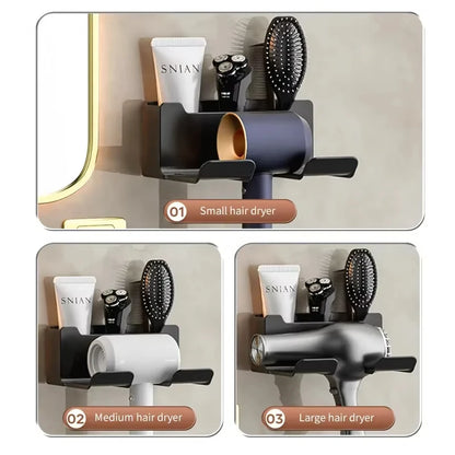 Wall-Mounted Hair Dryer Holder, Organizer Box & Straightener Stand for Bathroom Accessories