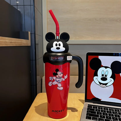 800ml Cartoon Disney Mickey Minnie Lotso Thermos Cup, Stainless Steel Straw Cup for Coffee & Water