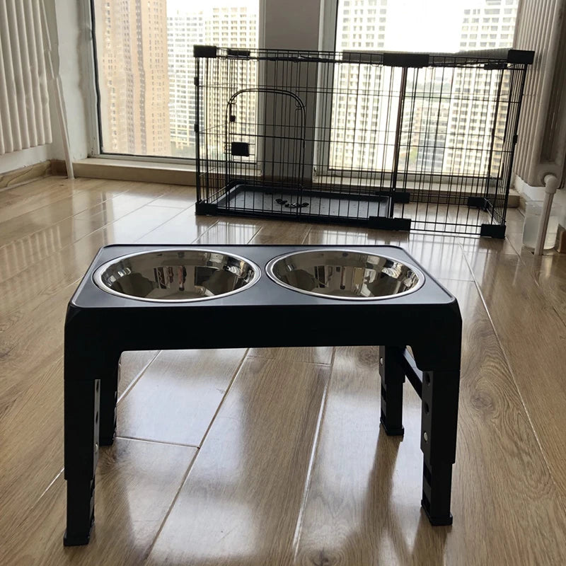 BOOTEELY Elevated Dog Feeder with Adjustable Stand & Double Stainless Steel Bowls for All Dog Sizes