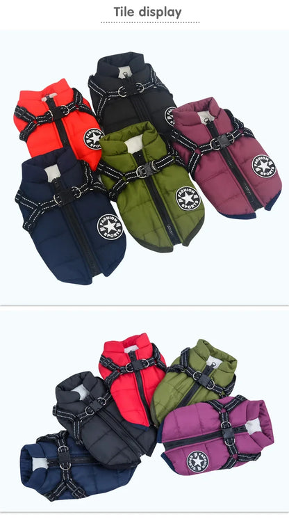 Large Pet Dog Jacket with Harness – Winter Warm Waterproof Coat for Big Dogs & Small Breeds