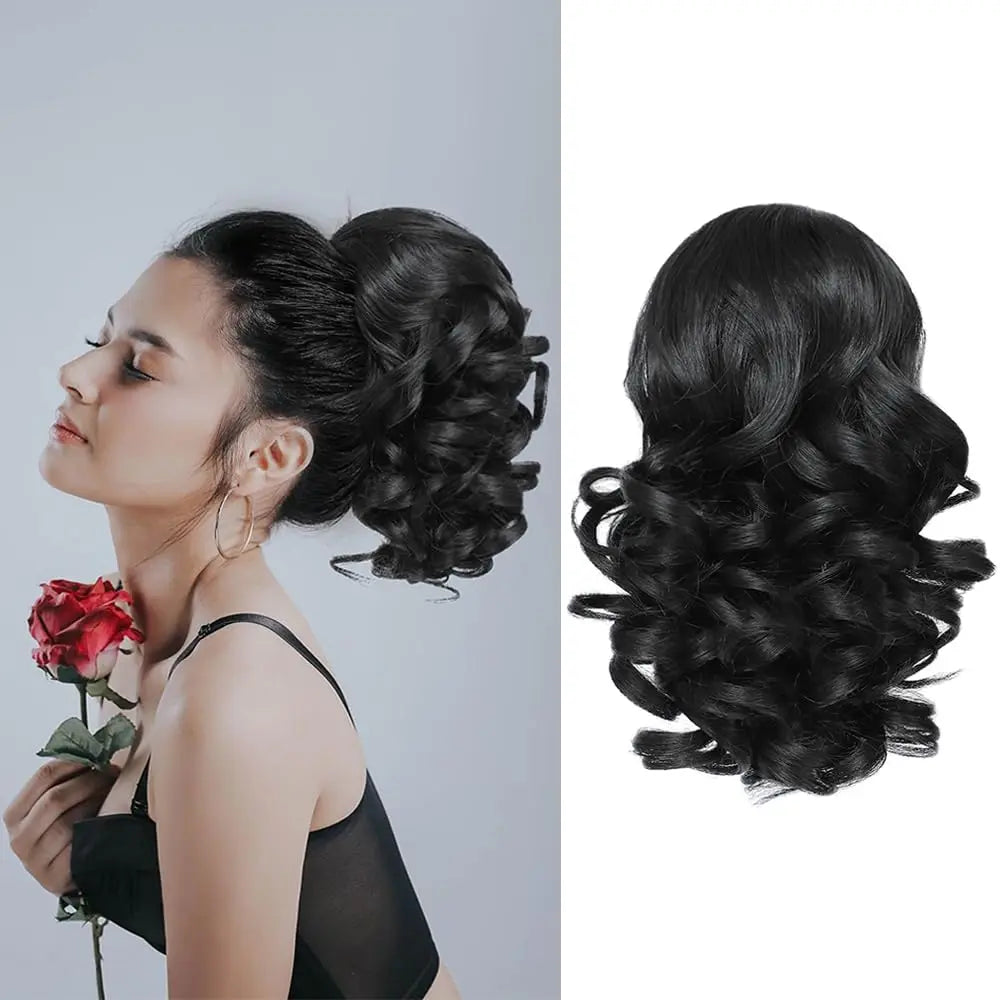 Short Curly Drawstring Ponytail Extensions - Synthetic Clip-in Hair for Daily Use