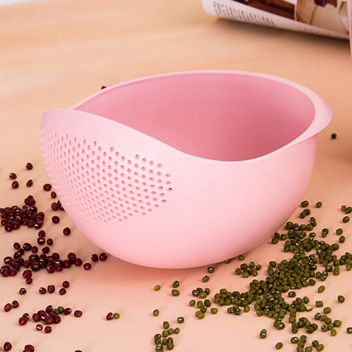 Colander Rice Bowl Drain Basket with Handle for Fruits & Washing Organizer