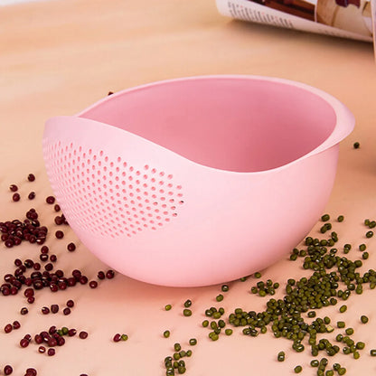 Colander Rice Bowl Drain Basket with Handle for Fruits & Washing Organizer