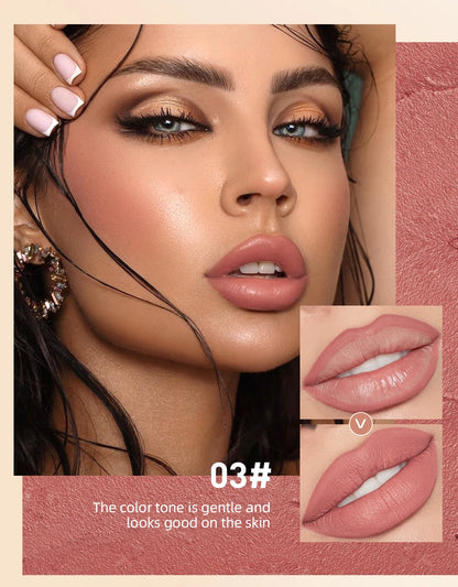 QIBEST 2PC Matte Velvet Lipstick & Lipliner Set - Long Lasting Red Lip Contour Pencil