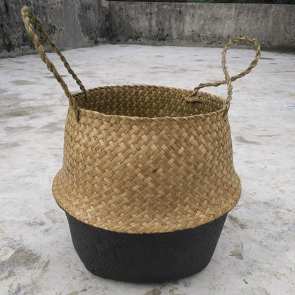Storage Baskets - Straw Wicker Rattan Hanging Flowerpot, Seagrass Folding Laundry & Garden Plant Basket, Home Decor