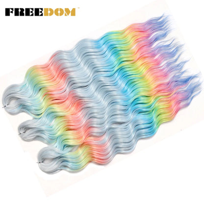 FREEDOM Synthetic Braiding Hair Extensions 24inch Loose Deep Wavy Ombre Brown Rainbow Twist