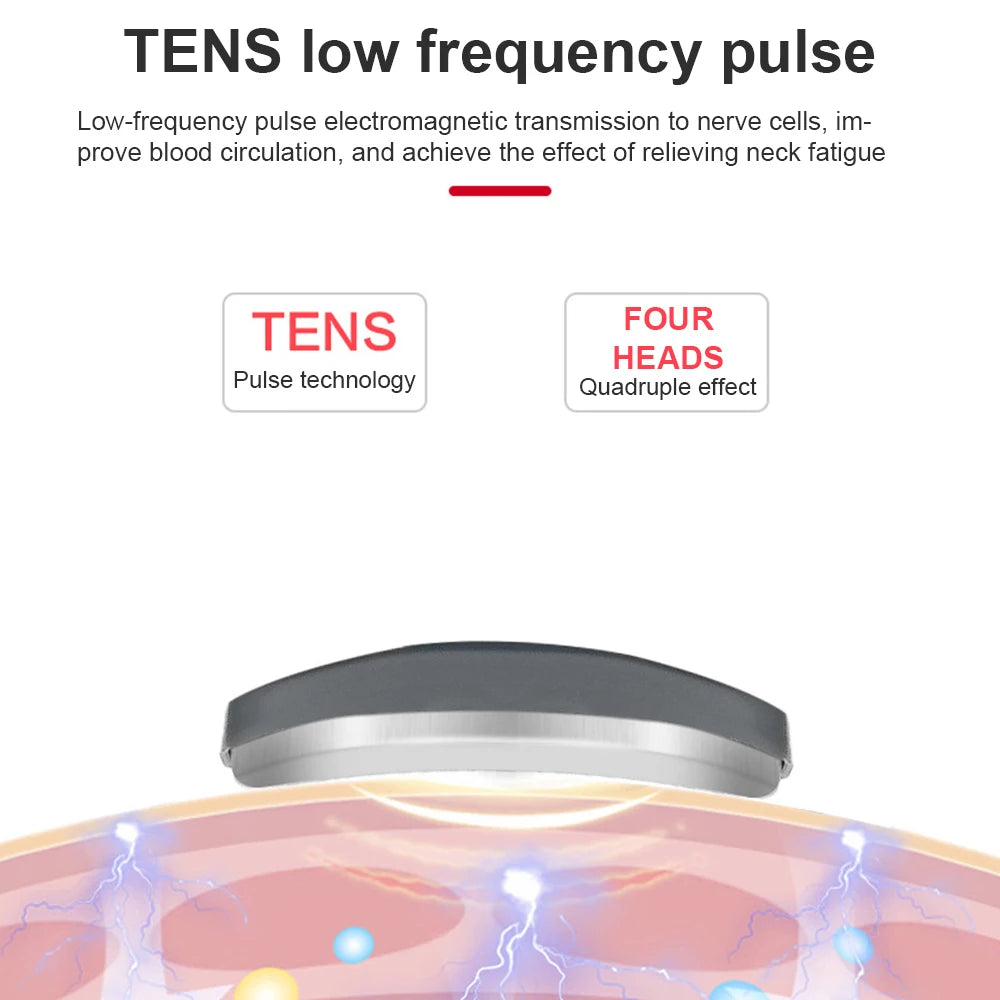 Electric Neck & Shoulder Pulse Massager 4-Head TENS Magnetic Heating for Pain Relief
