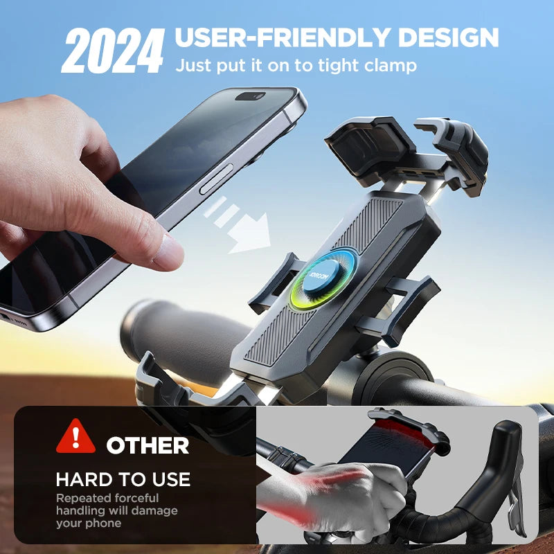 Joyroom Motorcycle Phone Mount - Upgraded Ultra-Stable Bike Holder for Handlebar, Scooter, and Bicycle Clamp