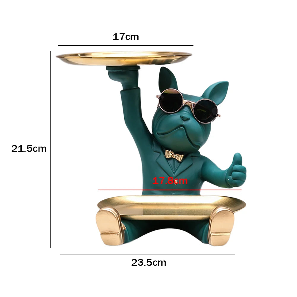 Bulldog Resin Sculpture with Tray - Cool Dog Ornament & Coin Piggy Bank for Table Decoration