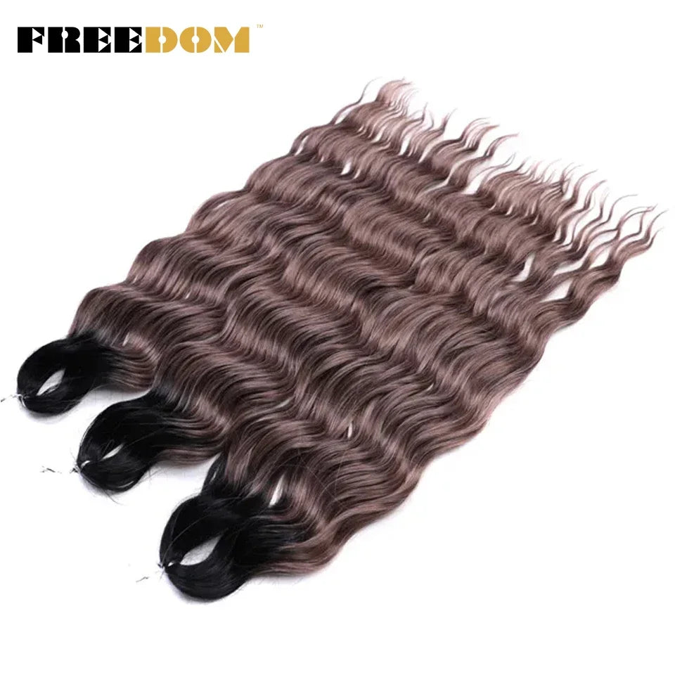 FREEDOM Synthetic Braiding Hair Extensions 24inch Loose Deep Wavy Ombre Brown Rainbow Twist