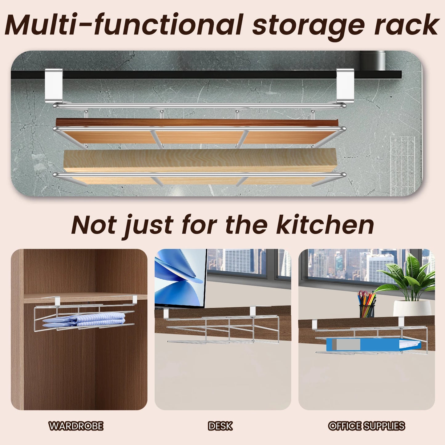 Under Cabinet Cutting Board and Pot Lid Organizer Stainless Steel Storage Rack