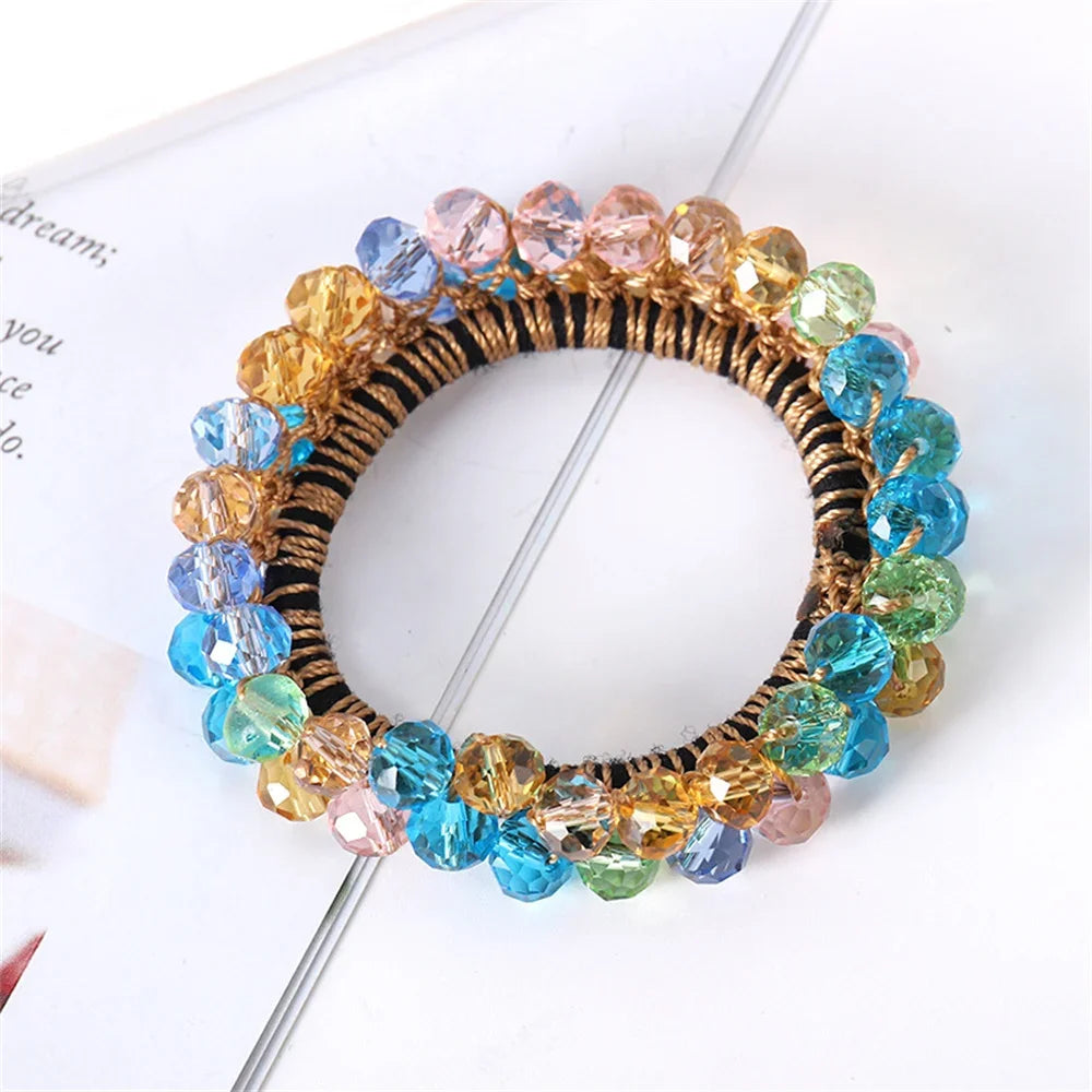 Crystal Pearls Hair Rope Handmade Elastic Beaded Ponytail Holder for Women & Girls Hair Accessories