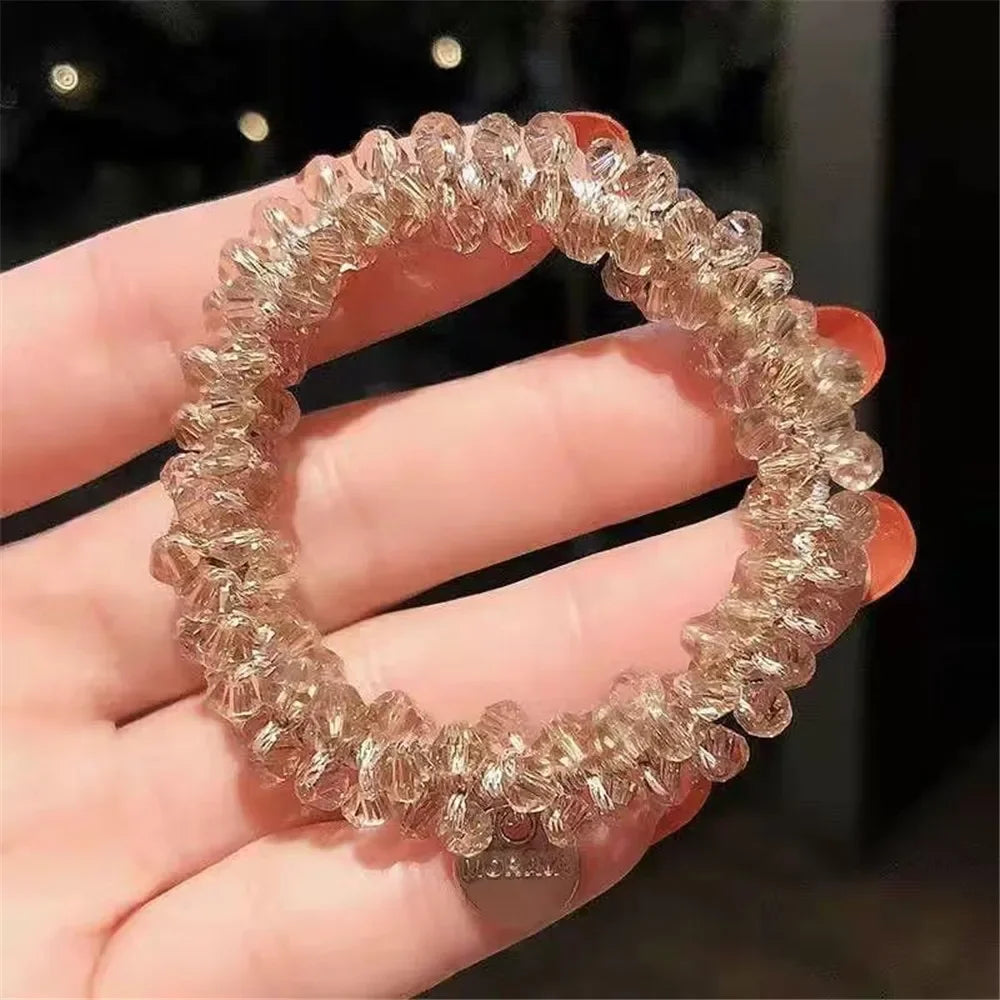 Crystal Pearls Hair Rope Handmade Elastic Beaded Ponytail Holder for Women & Girls Hair Accessories