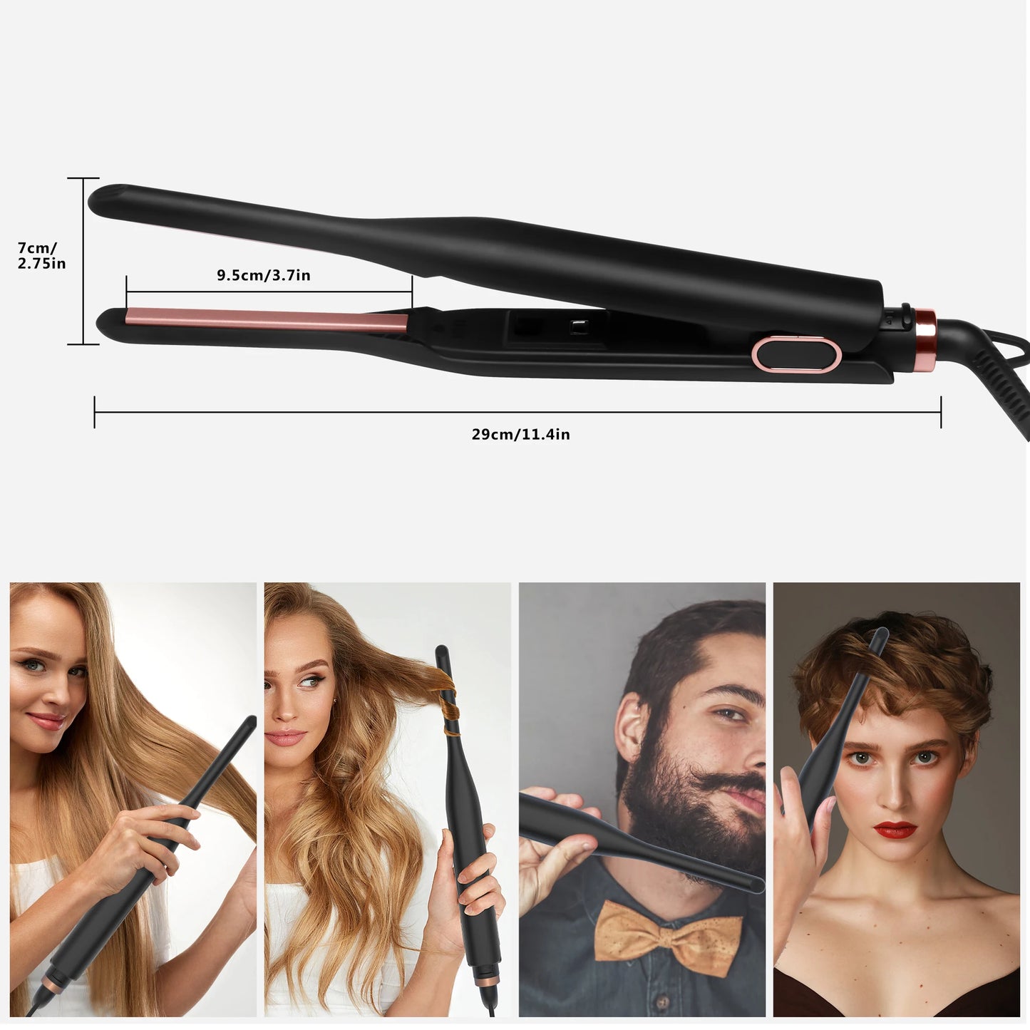 Small Flat Iron for Short Hair & Beard Temperature Adjustable Pencil Straightener 3/10 Inch Fast Heat Up