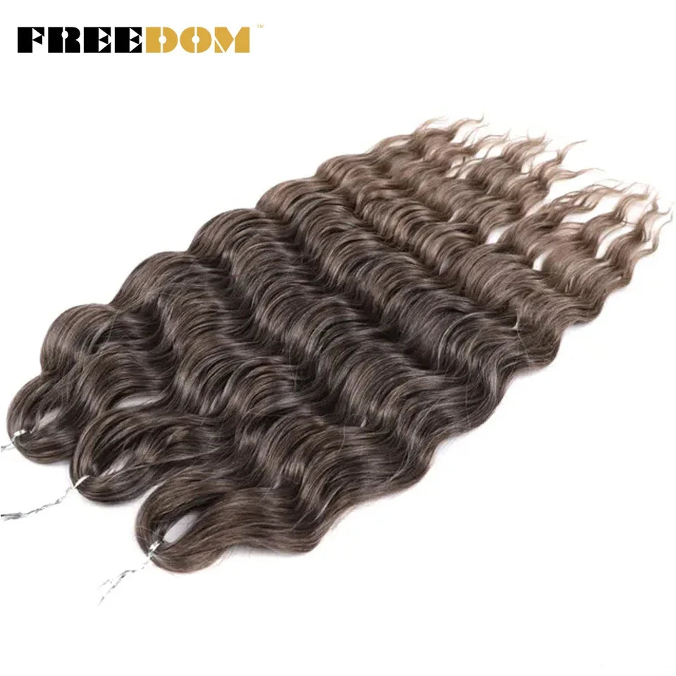 FREEDOM Synthetic Braiding Hair Extensions 24inch Loose Deep Wavy Ombre Brown Rainbow Twist