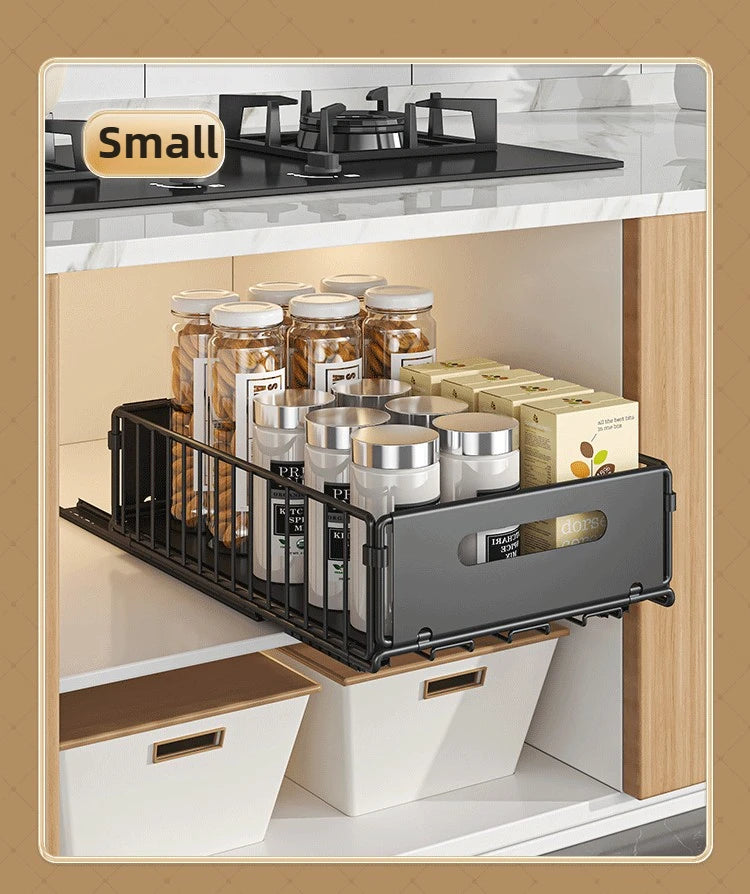 Non-Perforated Folding Cabinet with Pull-out Basket for Kitchen Sink & Snack Storage