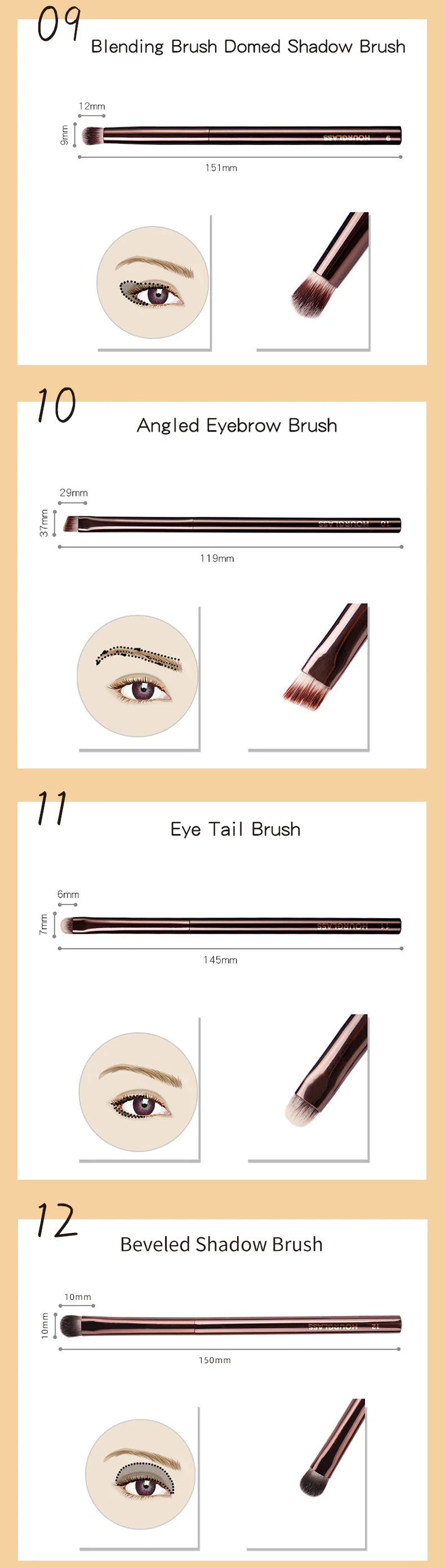 Hourglass Makeup Brush Set – Powder, Foundation, Concealer, Lip, Blusher, Bronzer & Eyeshadow Brushes
