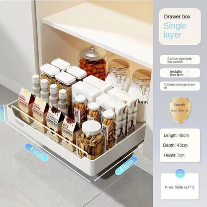 Pull Out Kitchen Storage Shelf with Slide Rails and Spice Organizer Rack