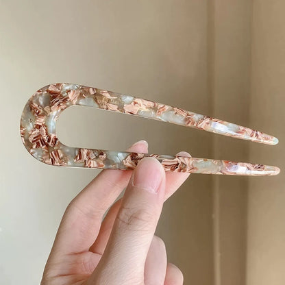 U-Shaped Hairpin with Mineral Pattern Elegant Vintage Chinese Style Women's Hair Accessory