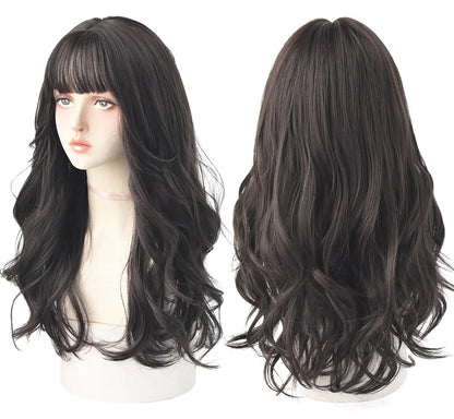 7JHH Popular Brown Ash Long Deep Wave Wig with Bangs for Women