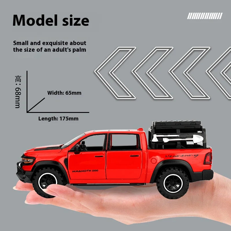 1/32 RAM 1000 TRX Mammoth Pickup Alloy Car Model with Sound and Light Pull Back Toy for Kids Collectibles Birthday Gift