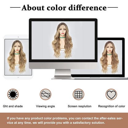 Synthetic Long Lace Ombre Blonde Wavy Wig 26 Inch for Women