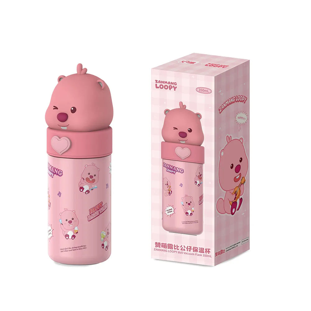 350ML Kawaii Loopy Stainless Steel Thermos – Cartoon Beaver Vacuum Flask for Kids and Girls