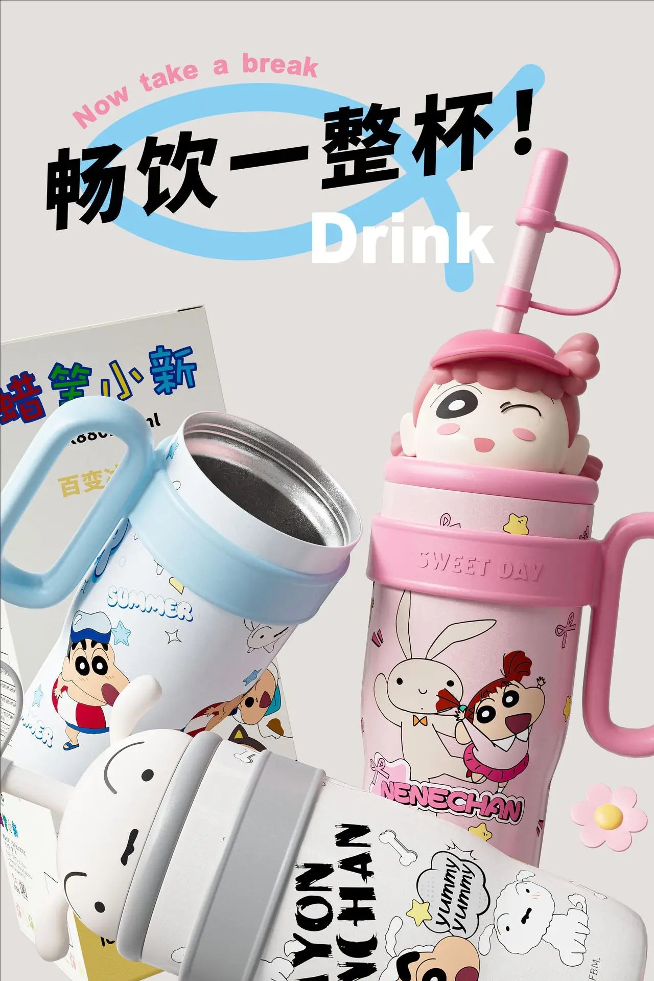 800ML Crayon Shin-Chan Stainless Steel Thermos Cup – Large Capacity with Handle & Straw for Kids