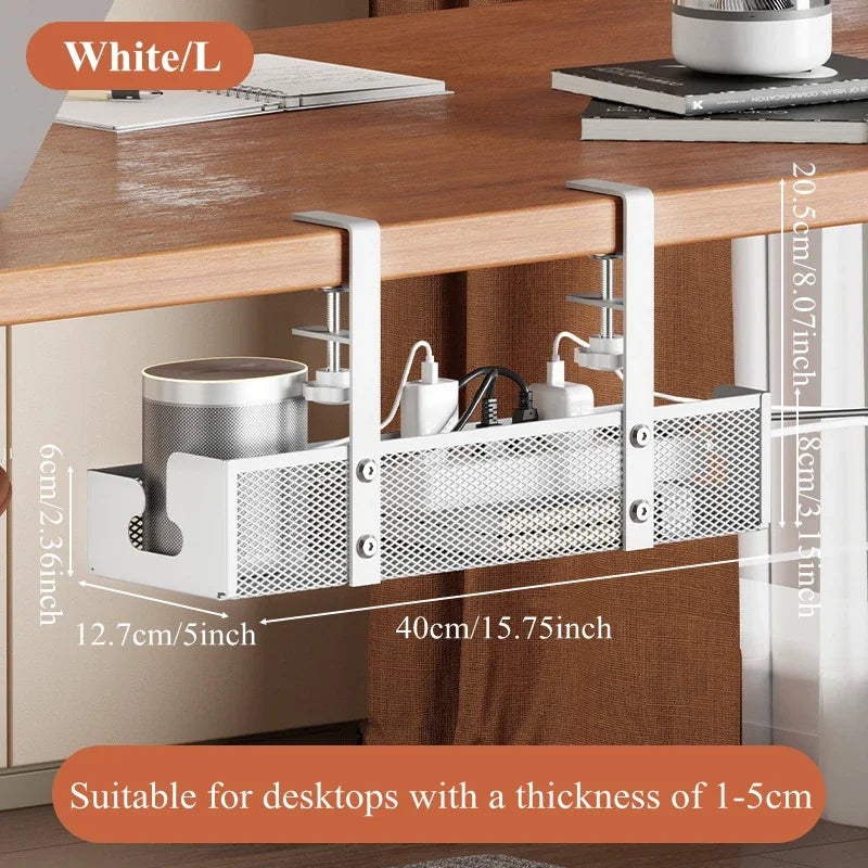Under Desk Cable Management Tray - No Drill Steel Wire Organizer for Desk & Rack
