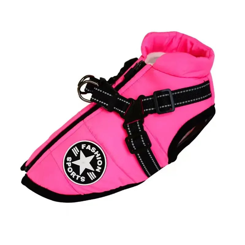 Large Pet Dog Jacket with Harness – Winter Warm Waterproof Coat for Big Dogs & Small Breeds