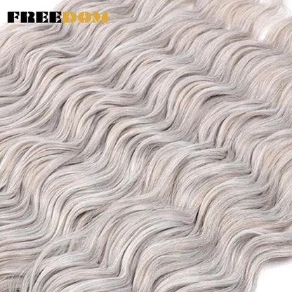 FREEDOM Synthetic Braiding Hair Extensions - 24" Deep Wavy Curly Ombre Rainbow Twist Crochet Hair