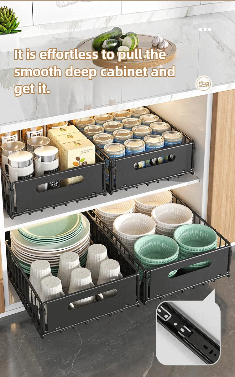 Non-Perforated Folding Cabinet with Pull-out Basket for Kitchen Sink & Snack Storage