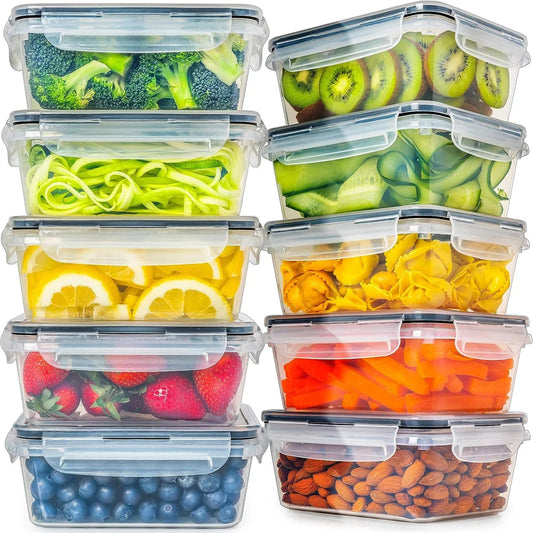 10-Piece BPA-Free Kitchen Food Containers Set, Microwave & Dishwasher Safe with Stickers and Marker